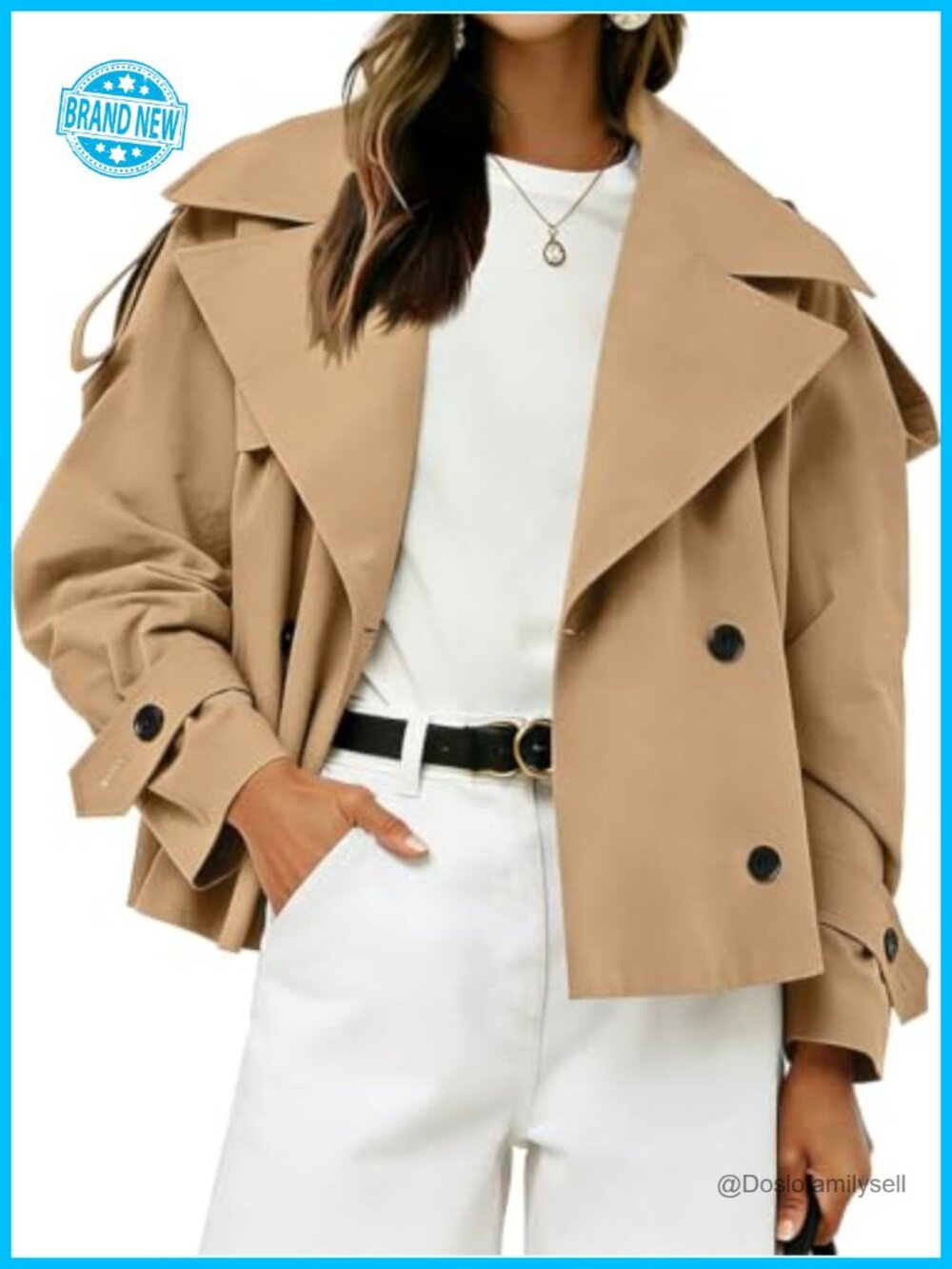 Short Double Breasted Cropped Trench Coat with Belt